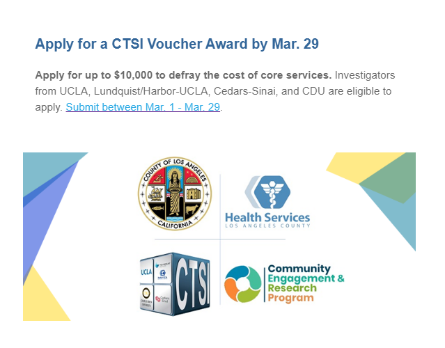 Apply for a CTSI Voucher Award by Mar. 29 ($10,000)